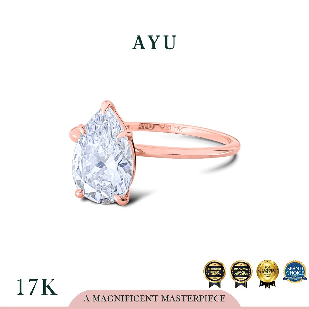 AYU Cincin Emas - The AYU Setting In Glam Teardrop Cut 17k Rose Gold