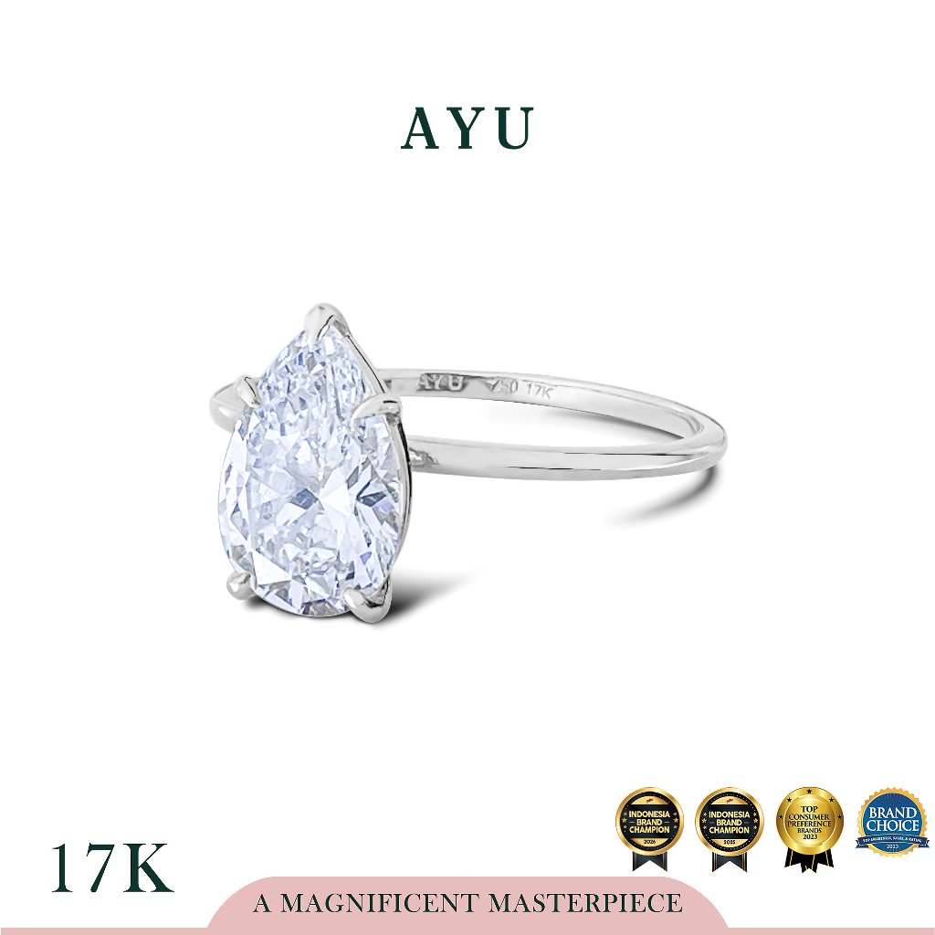 AYU Cincin Emas - The AYU Setting In Glam Teardrop Cut 17k White Gold