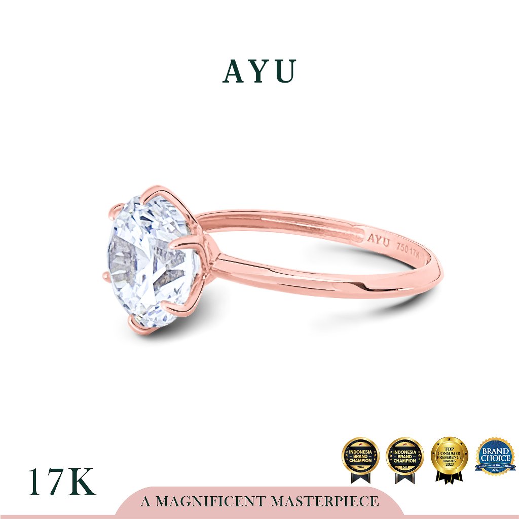 AYU Cincin Emas - Glam Gigi 6 Prong Solitaire 17K Rose Gold
