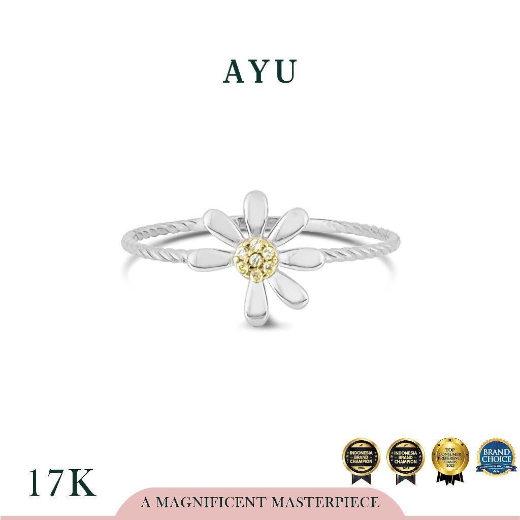 AYU Cincin Emas - Small Golden G Daisy Twist Ring 17k White Gold