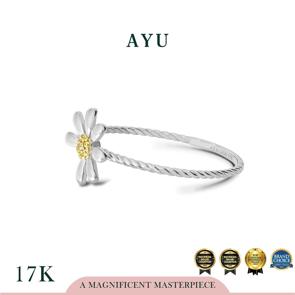 AYU Cincin Emas - Small Golden G Daisy Twist Ring 17k White Gold