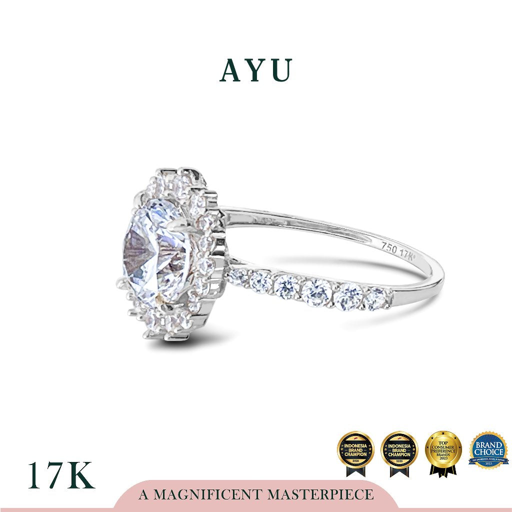 AYU Cincin Emas - Pave Round Grecian Solitaire 17K White Gold