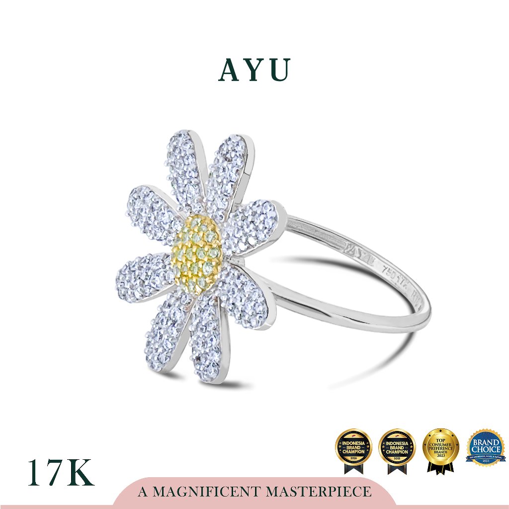 AYU Cincin Emas - Blooming G Daisy Ring 17k White Gold