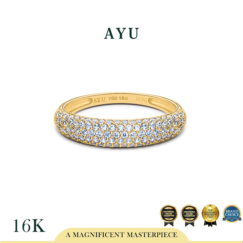 AYU Cincin Emas - Pave Globe Ring 16k Yellow Gold