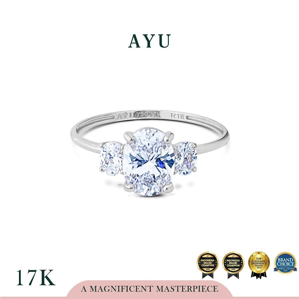 AYU Cincin Emas - The Legacy Mini Oval Trilogy Solitaire 17k White Gold