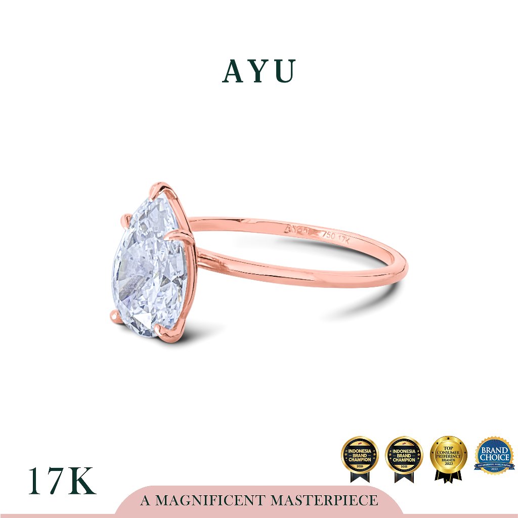 AYU Cincin Emas - The AYU Setting In Glam Teardrop Cut 17k Rose Gold