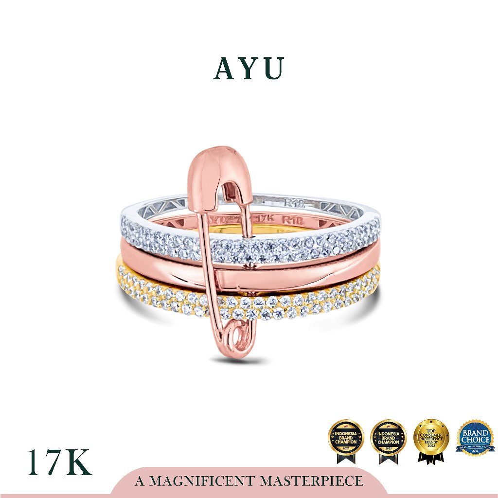 AYU Cincin Emas -Triple Pin Pave Ring 17k Combo