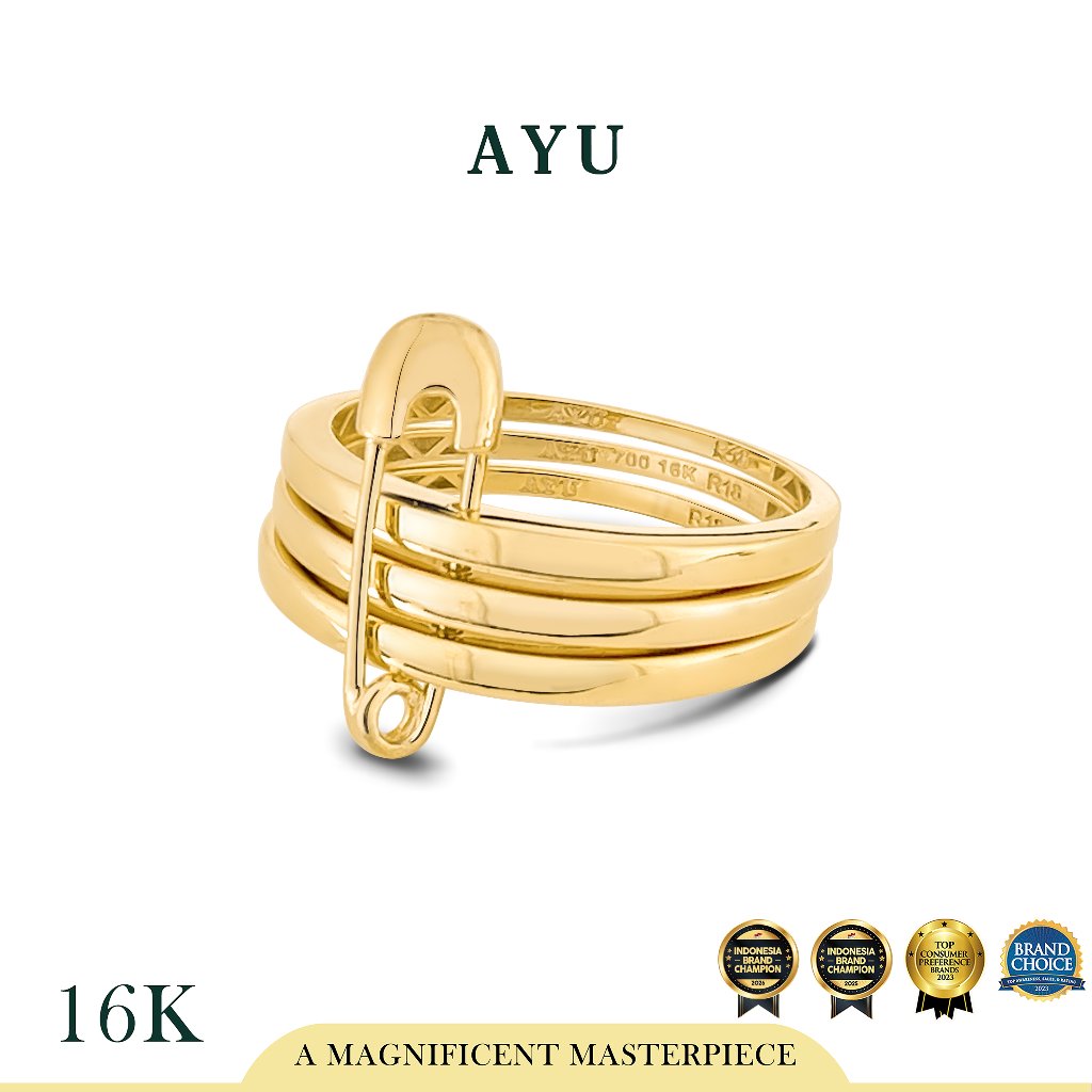 AYU Cincin Emas - Triple Pin Ring 16k Yellow Gold