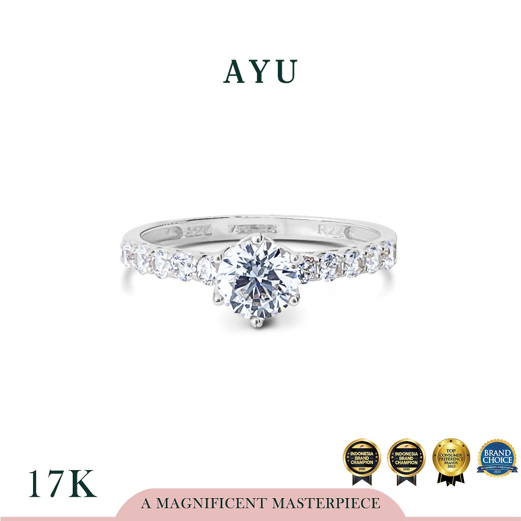 AYU Cincin Emas - Baby Gigi 6 Prong Solitaire Ring 17k White Gold