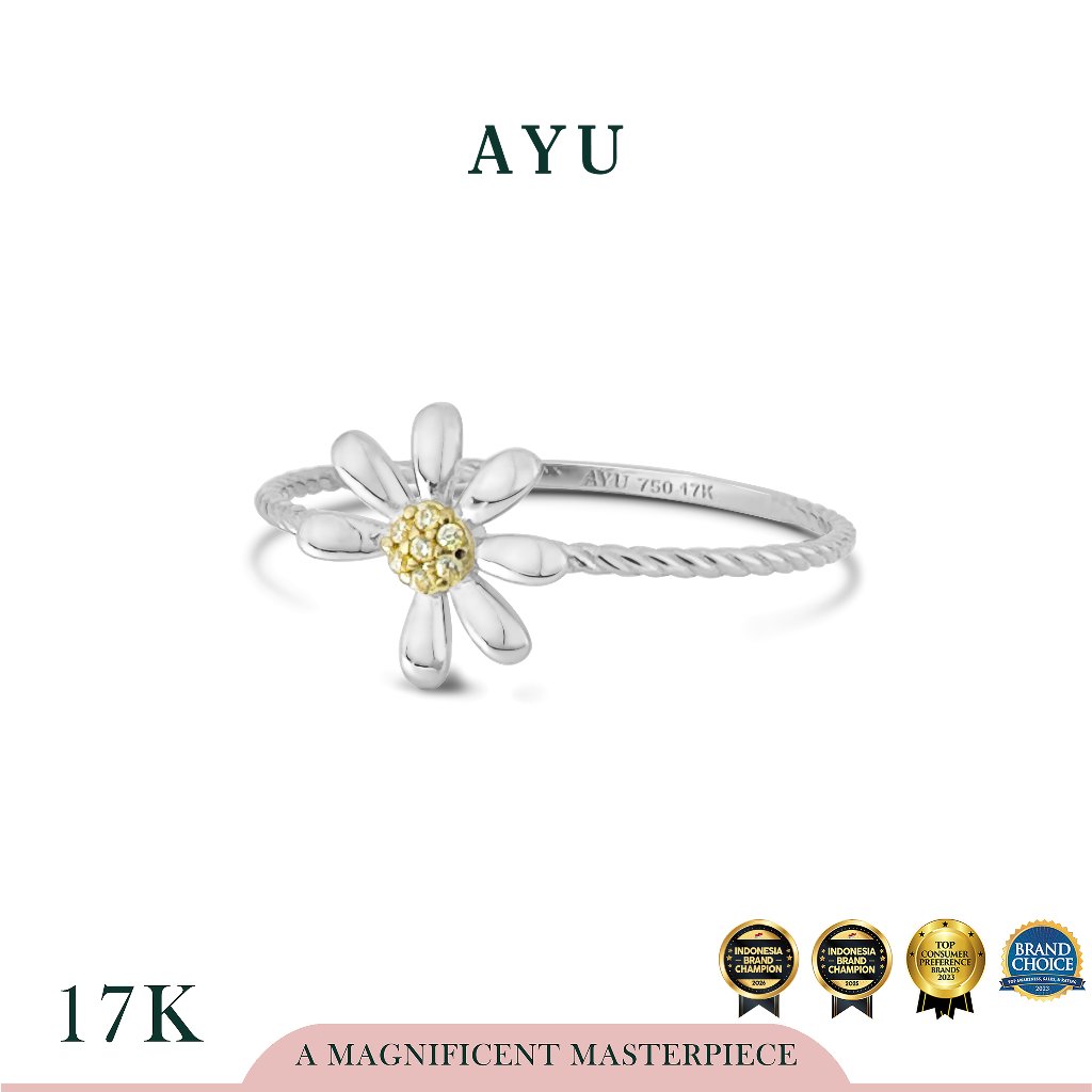 AYU Cincin Emas - Small Golden G Daisy Twist Ring 17k White Gold