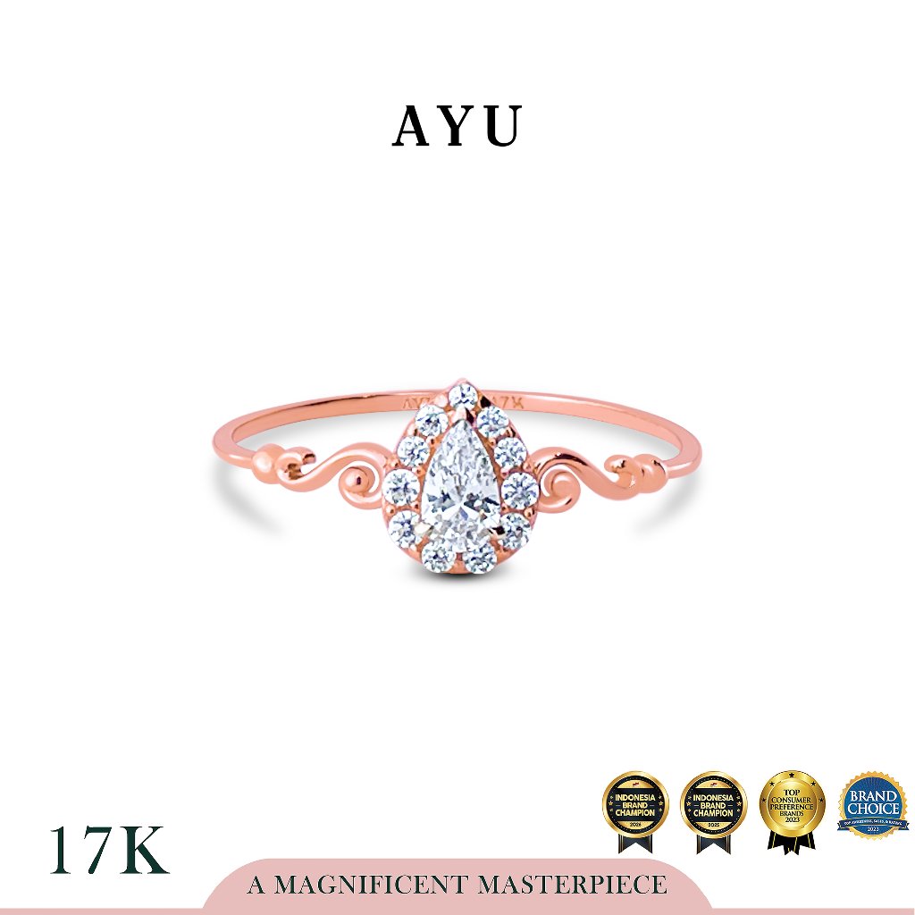 AYU Cincin Emas - Teardrop Juliet Solitaire 17k Rose Gold