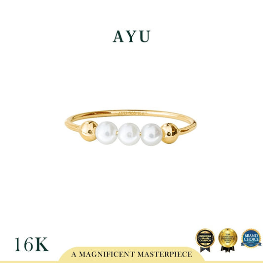 AYU Cincin Emas - Pearls On Benang Ring 16k Yellow Gold
