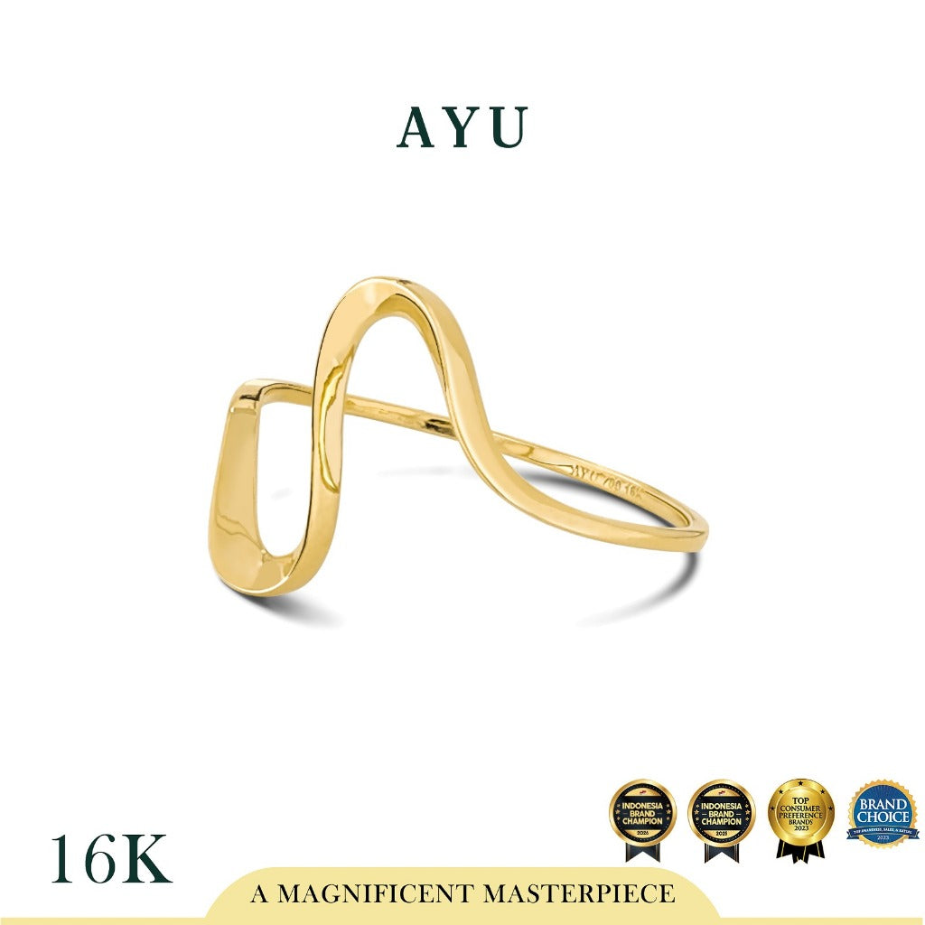 AYU Cincin Emas - Gold Swaying Wave Ring 16k Yellow Gold