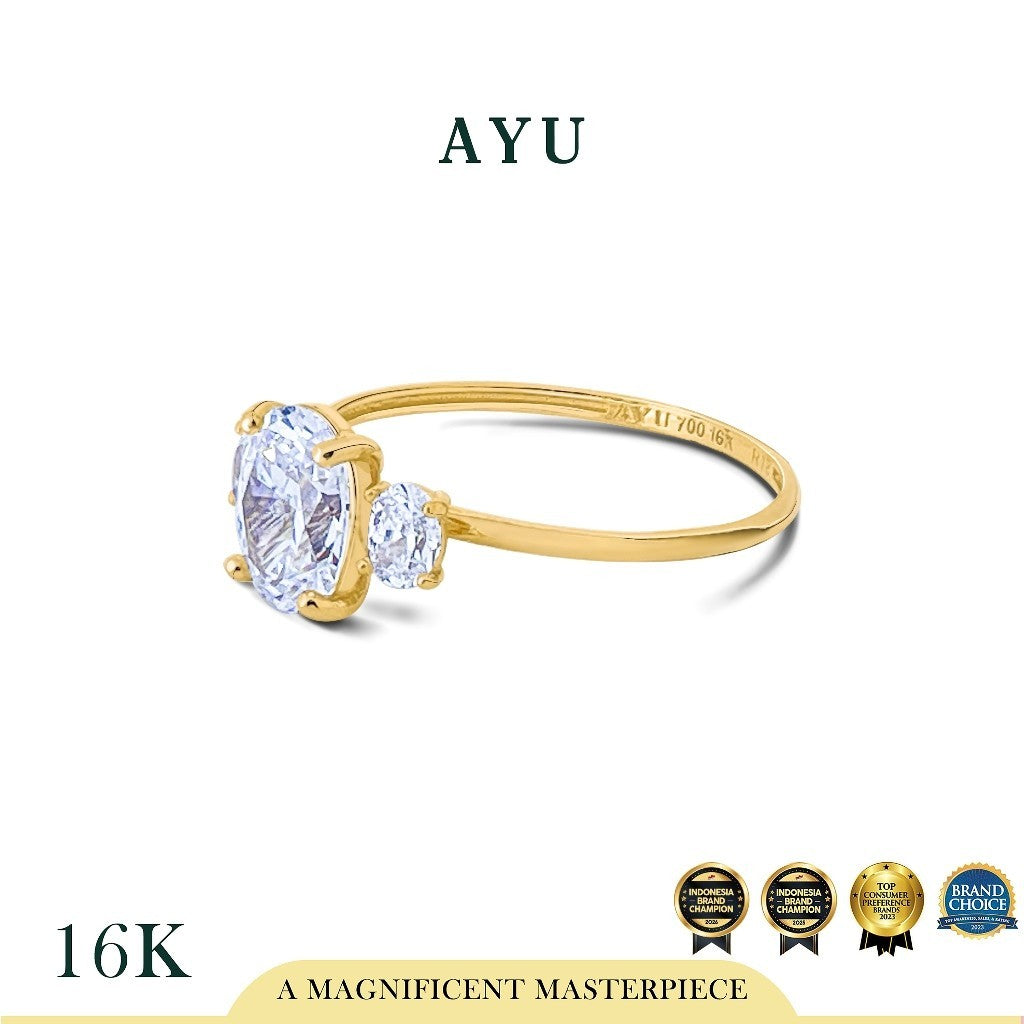 AYU Cincin Emas - The Legacy Mini Oval Trilogy Solitaire 16k Yellow Gold