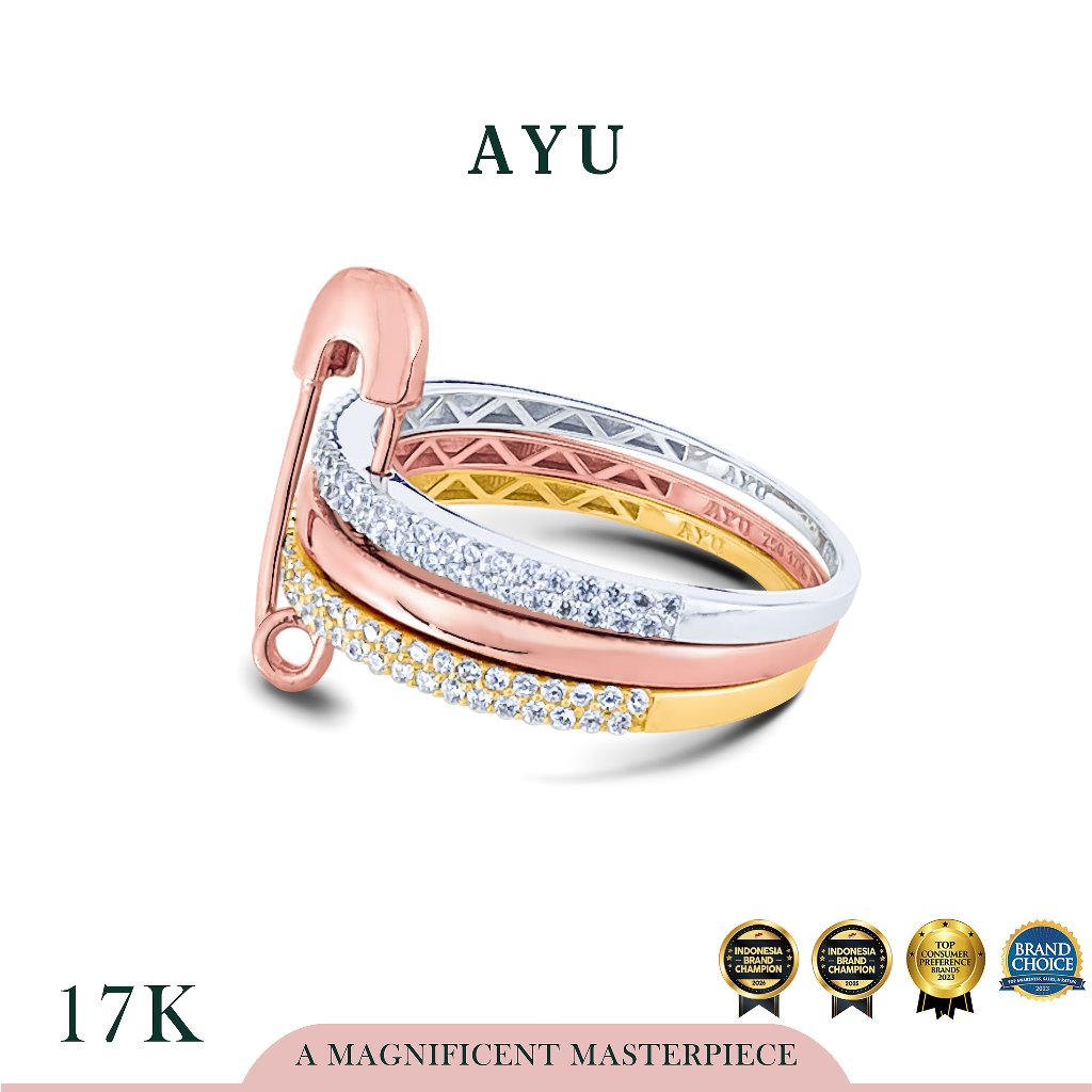 AYU Cincin Emas -Triple Pin Pave Ring 17k Combo