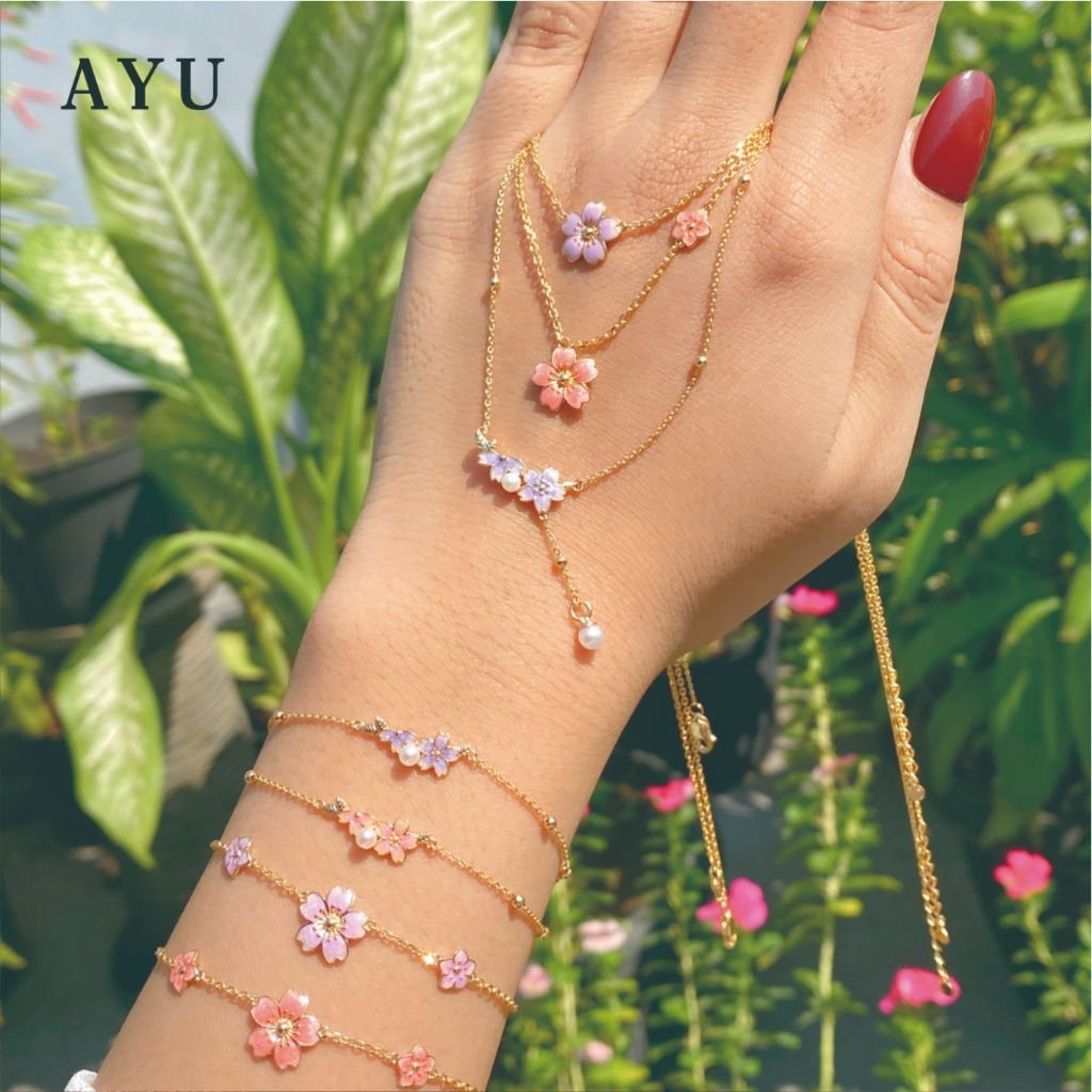AYU Kalung Emas - Blush Sakura Chain Necklace 17k Rose Gold