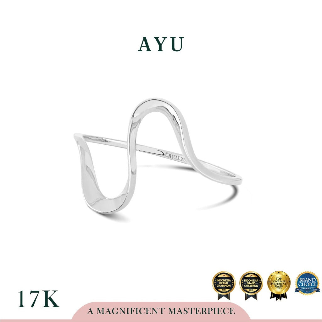 AYU Cincin Emas - Gold Swaying Wave Ring 17k White Gold
