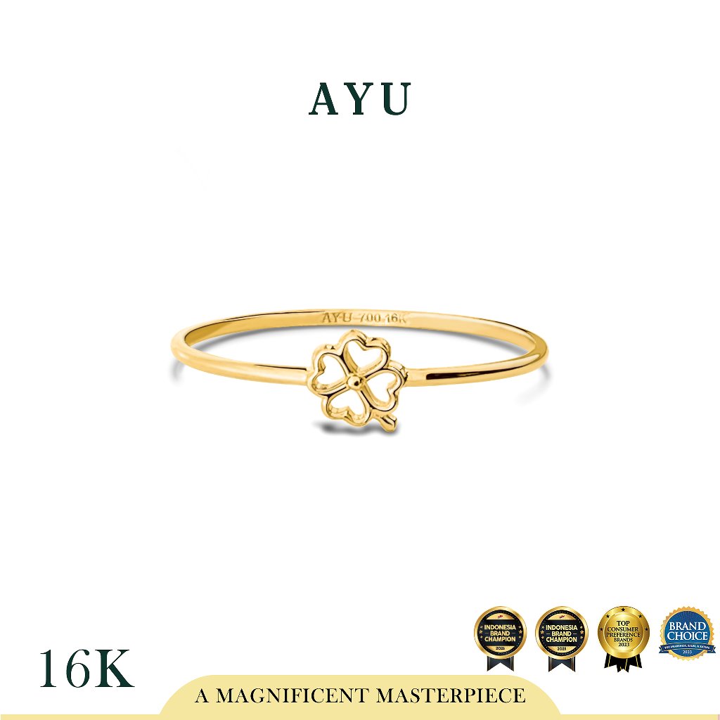AYU Cincin Emas - Golden Line Lucky Clover Ring 16k Yellow Gold
