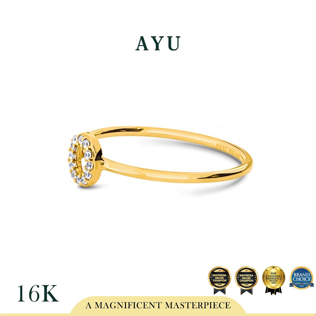 AYU Cincin Emas - Pave Initial Ring 16K Yellow Gold