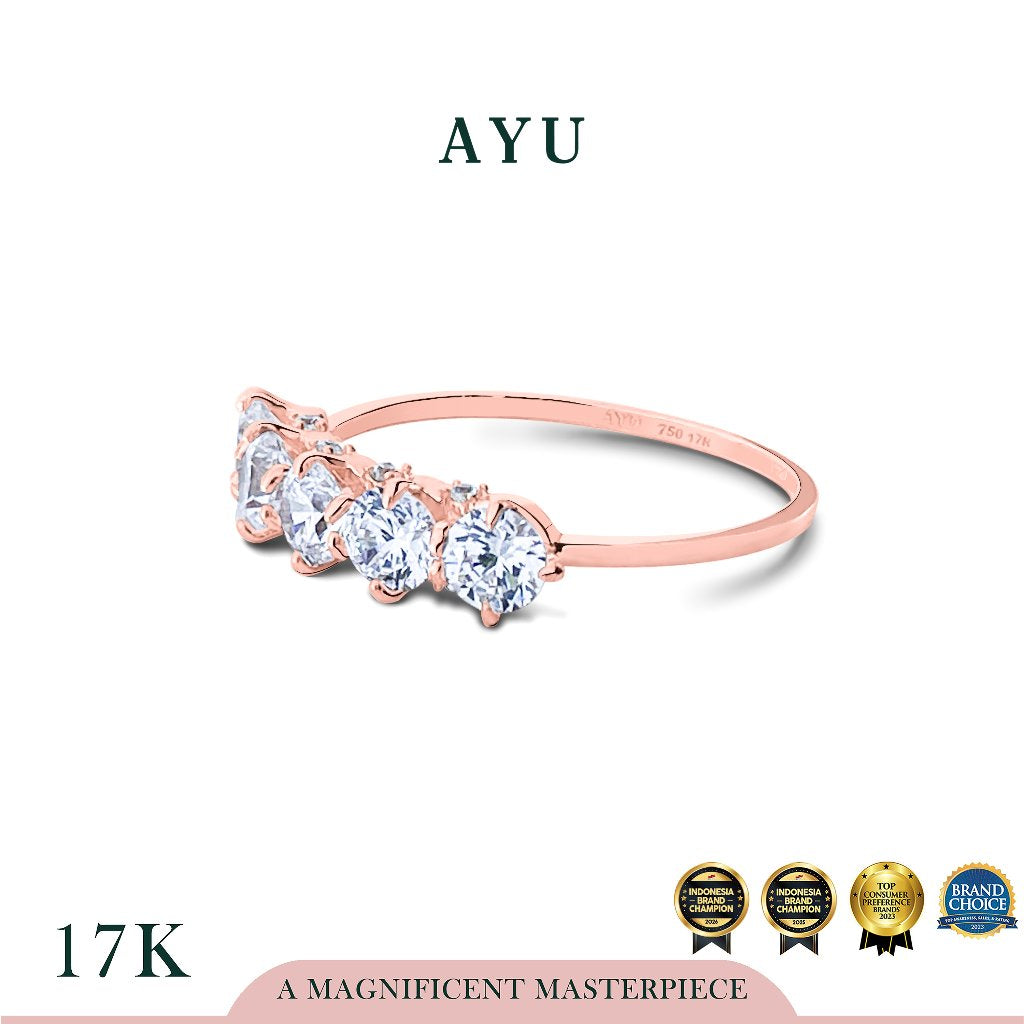 AYU Cincin Emas - 5 Claw Stones With Thin Ring 17k Rose Gold