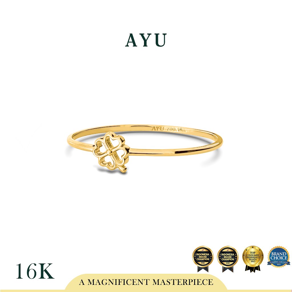 AYU Cincin Emas - Golden Line Lucky Clover Ring 16k Yellow Gold