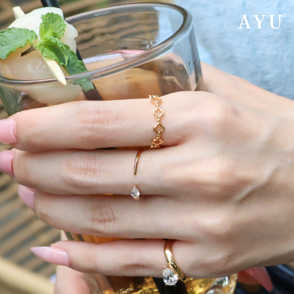 AYU Cincin Emas - Golden Line Clover Stack 17k Rose Gold