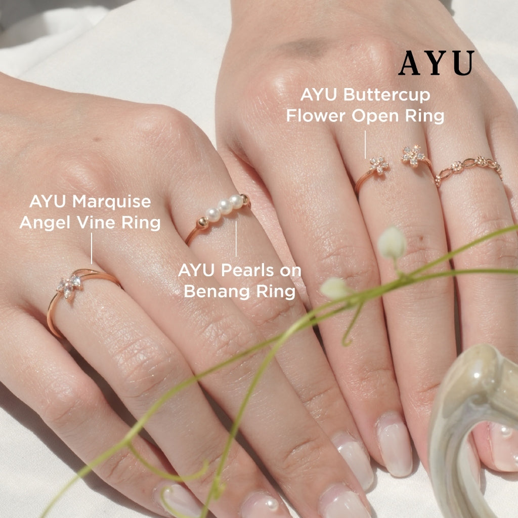 AYU Cincin Emas - Pearls On Benang Ring 17k White Gold