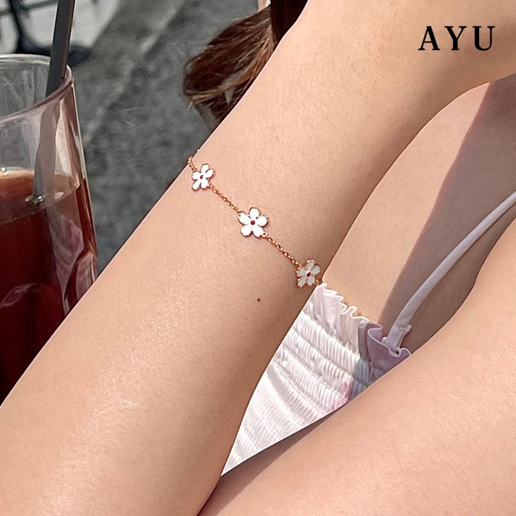 AYU Gelang Emas - 5 Kawaii Sakura Chain Bracelet 17k Rose Gold