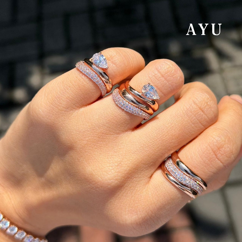 AYU Cincin Emas - Floating Teardrop Ring 17k Rose Gold