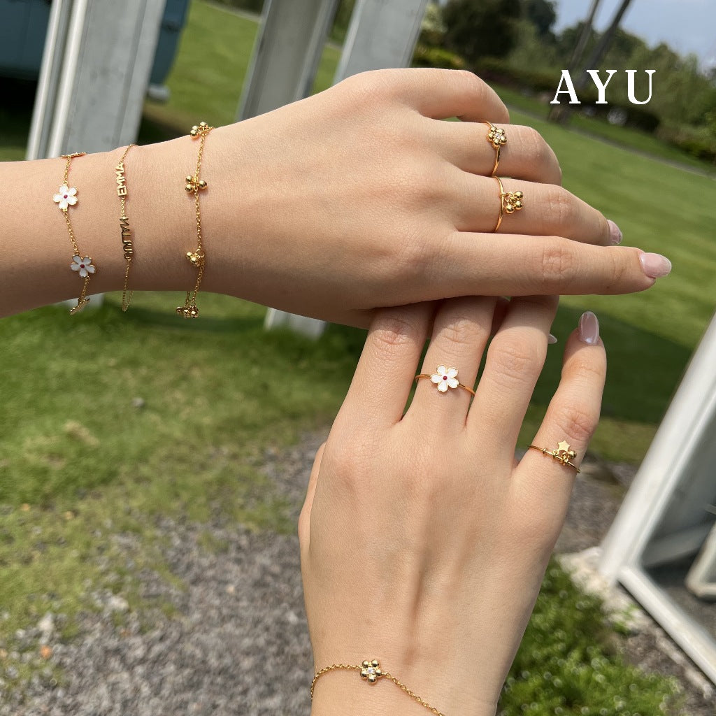 AYU Gelang Emas - 5 Kawaii Sakura Chain Bracelet 17k Rose Gold