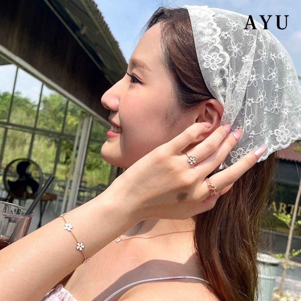 AYU Gelang Emas - 5 Kawaii Sakura Chain Bracelet 17k Rose Gold