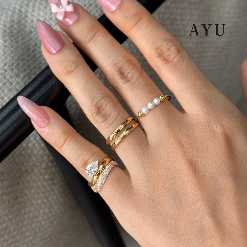 AYU Cincin Emas - Pearls On Benang Ring 17k White Gold