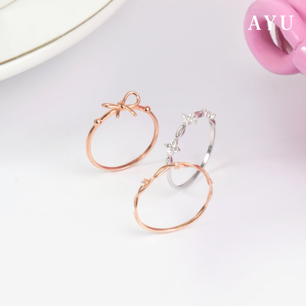 AYU Cincin Emas - Gold Coquette Ribbon Ring 17k White Gold