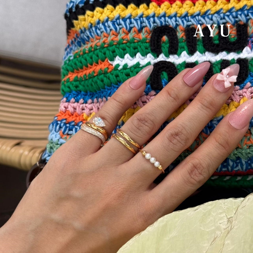 AYU Cincin Emas - Pearls On Benang Ring 17k White Gold