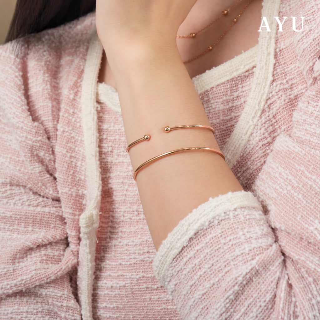 AYU Gelang Emas - Gold Boba Open Wire Bangle 17k White Gold