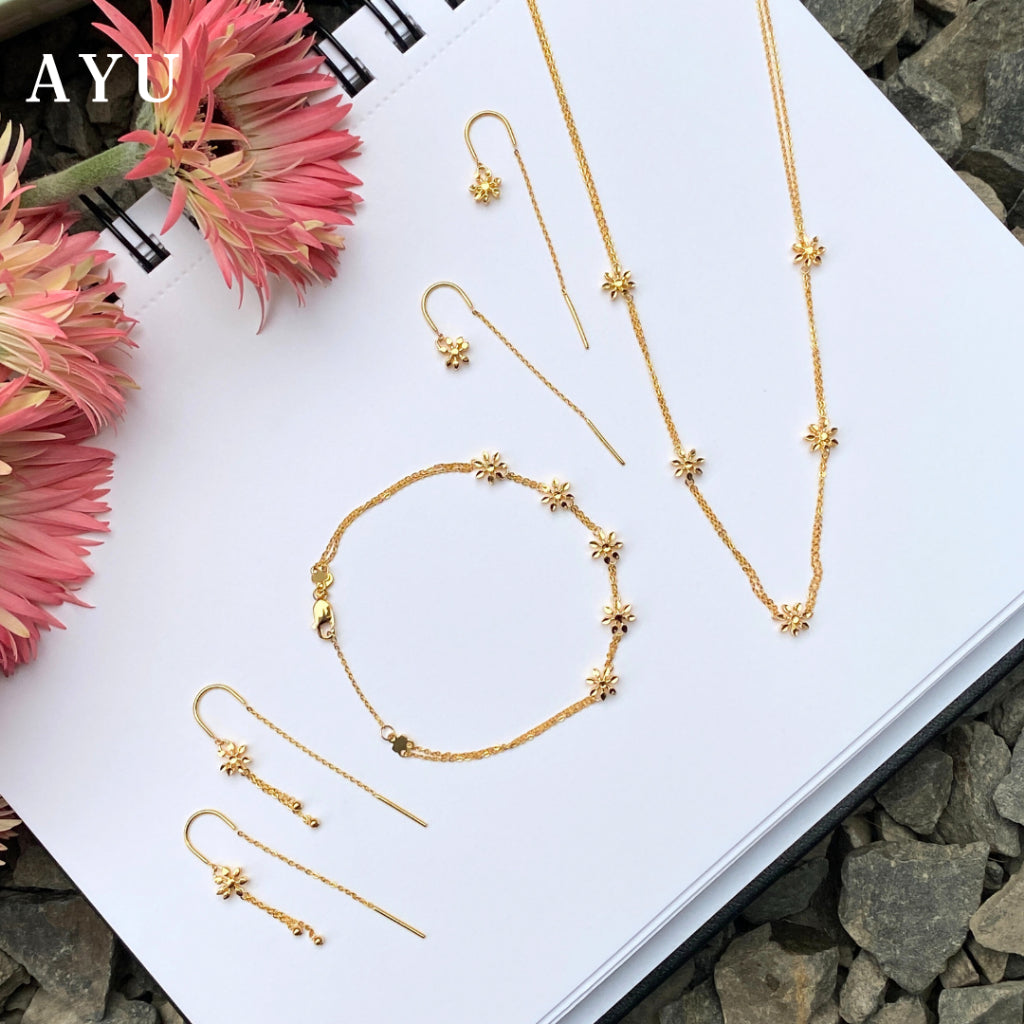 AYU Anting Emas - Twinkle Snowflake Chain Earrings 17k Rose Gold