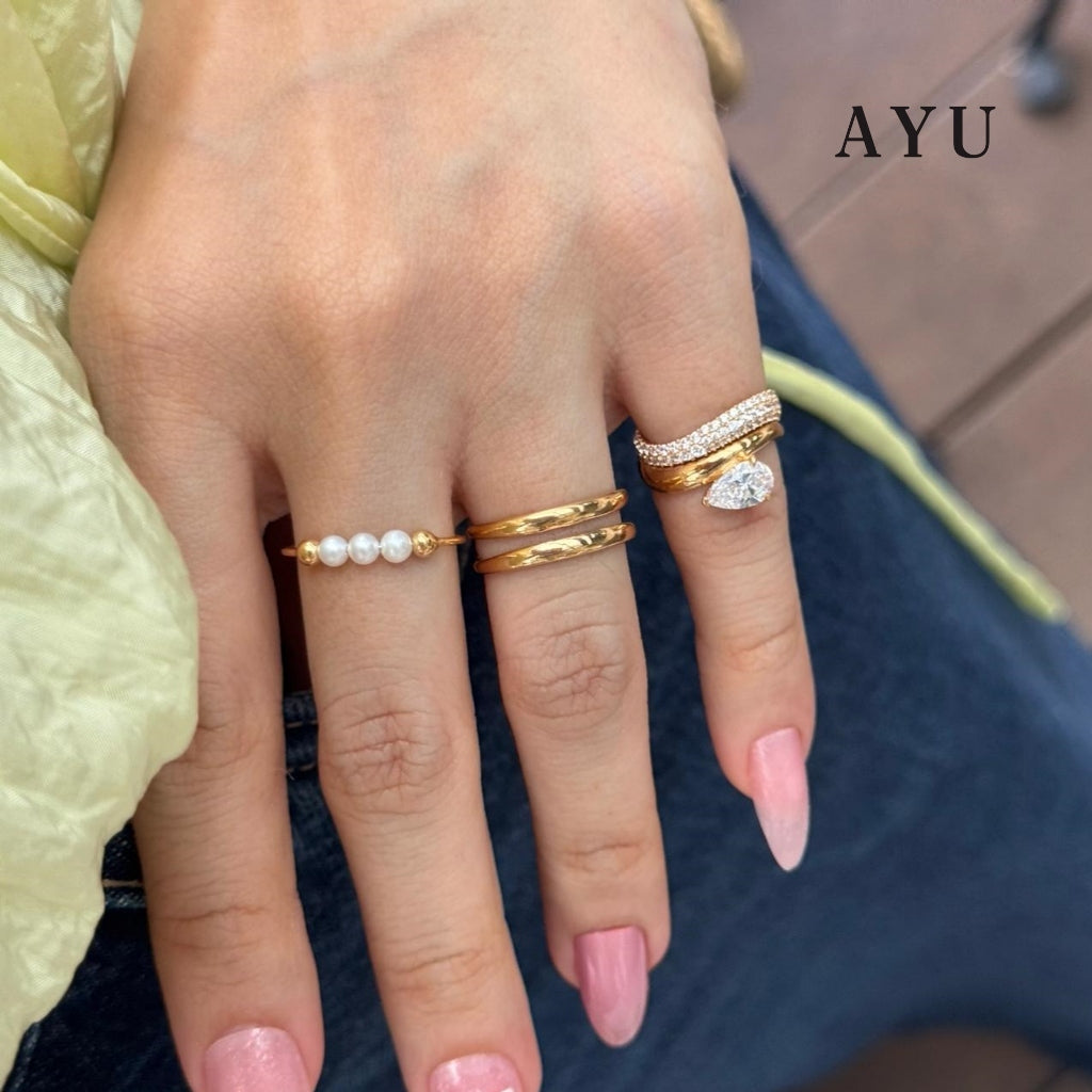 AYU Cincin Emas - Pearls On Benang Ring 17k White Gold