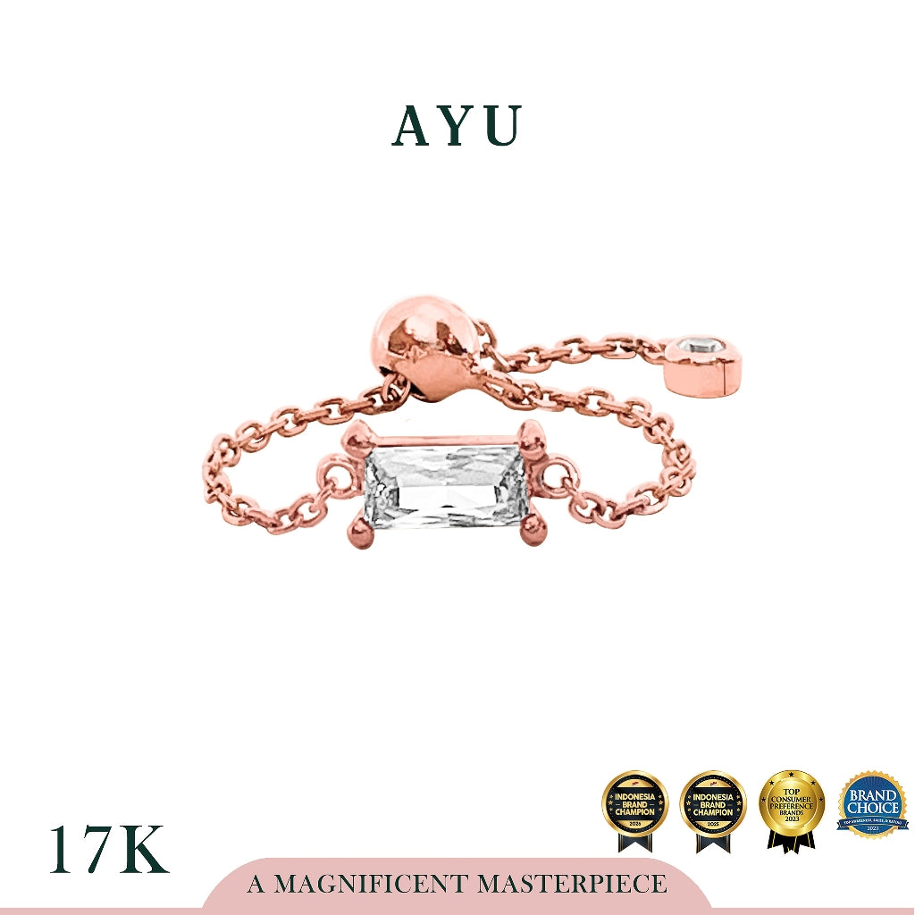 AYU Cincin Emas - Bejeweled In Baguette Adjustable Ring 17k Rose Gold