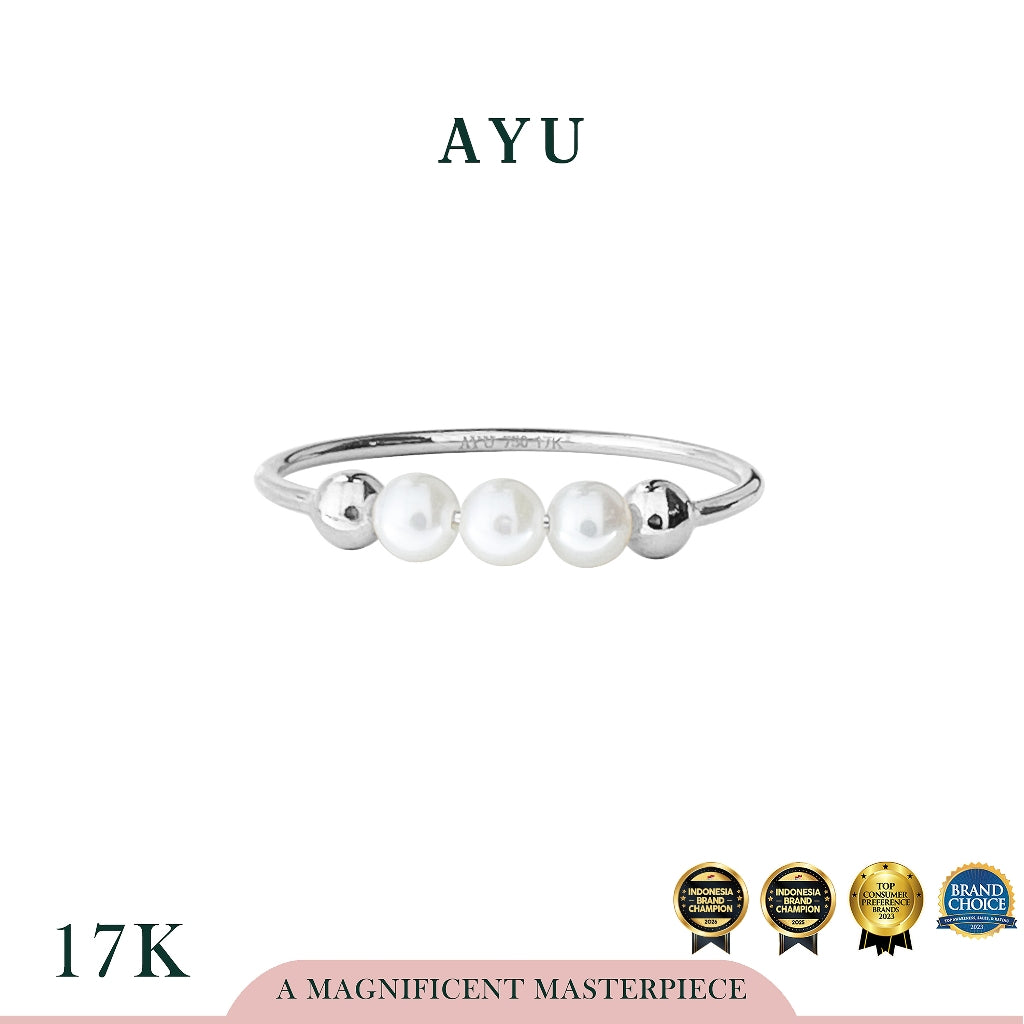 AYU Cincin Emas - Pearls On Benang Ring 17k White Gold