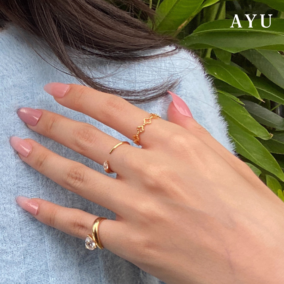AYU Cincin Emas - Golden Line Clover Stack 17k Rose Gold