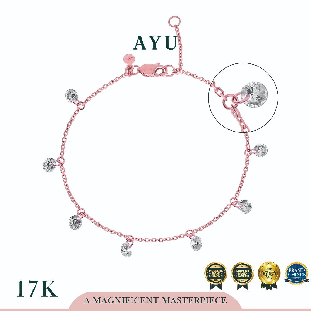AYU Gelang Kaki Emas - 8 Candy Pop Chain Anklet 17k Rose Gold