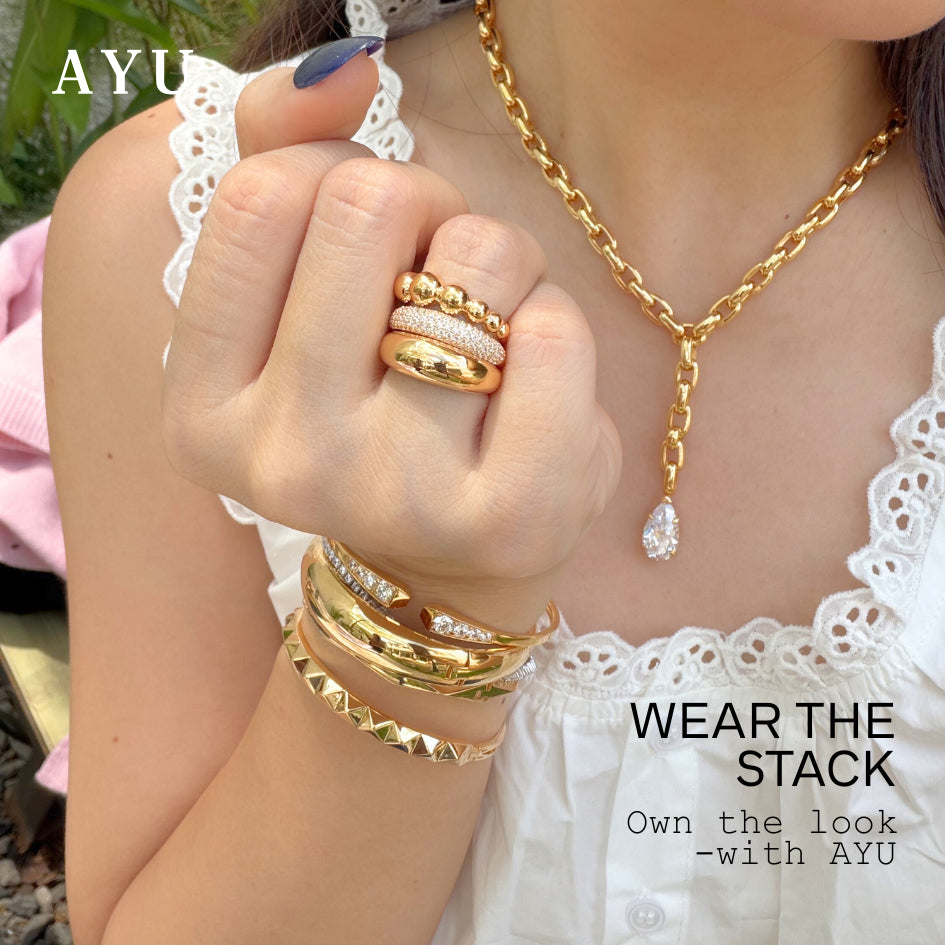 AYU Cincin Emas - Pave Globe Ring 16k Yellow Gold