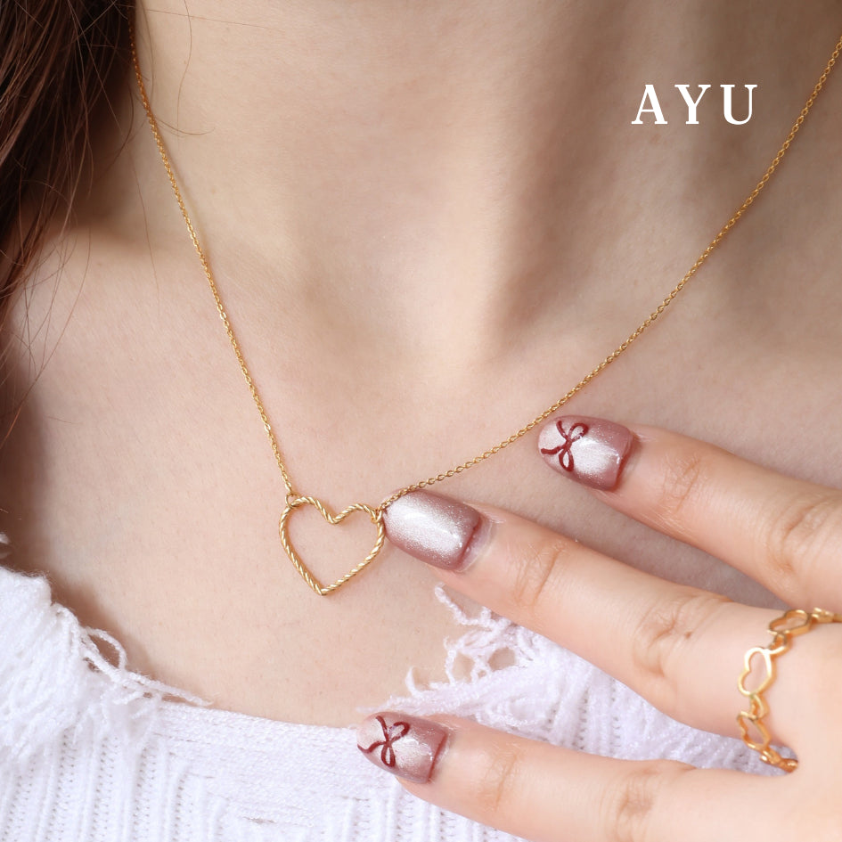 AYU Kalung Emas - Biggie Open Heart Twist Chain Necklace 16k Yellow Gold