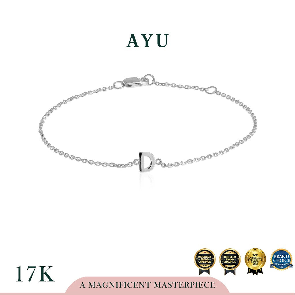 AYU Gelang Emas - Gold Initial Chain Bracelet 17k White Gold