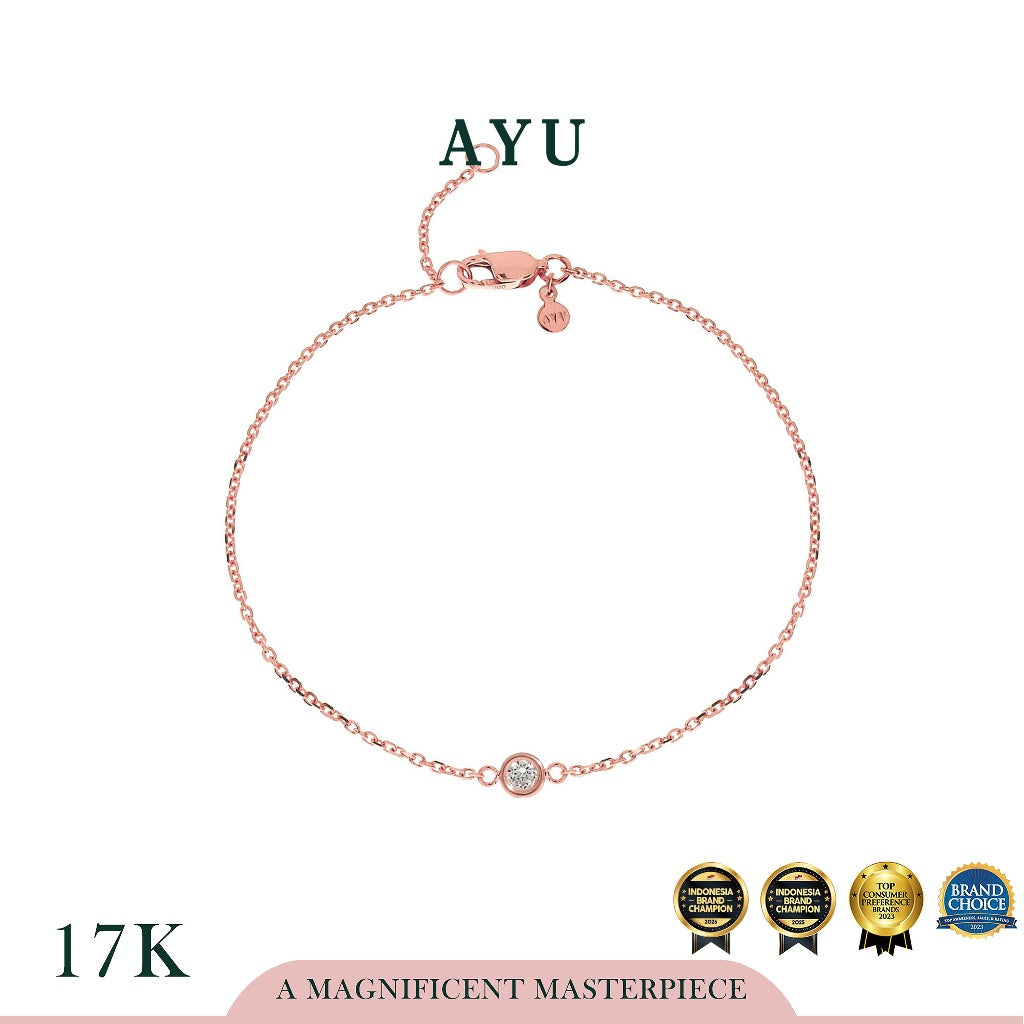 AYU Gelang Emas Korea - Mini Bezel Chain Bracelet 17K Rose Gold