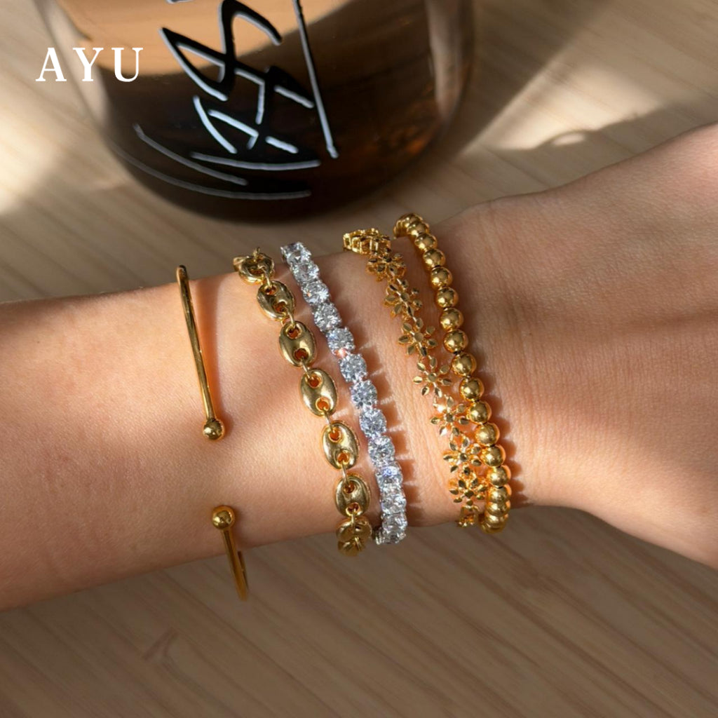 AYU Gelang Emas - Gold Boba Open Wire Bangle 17k White Gold