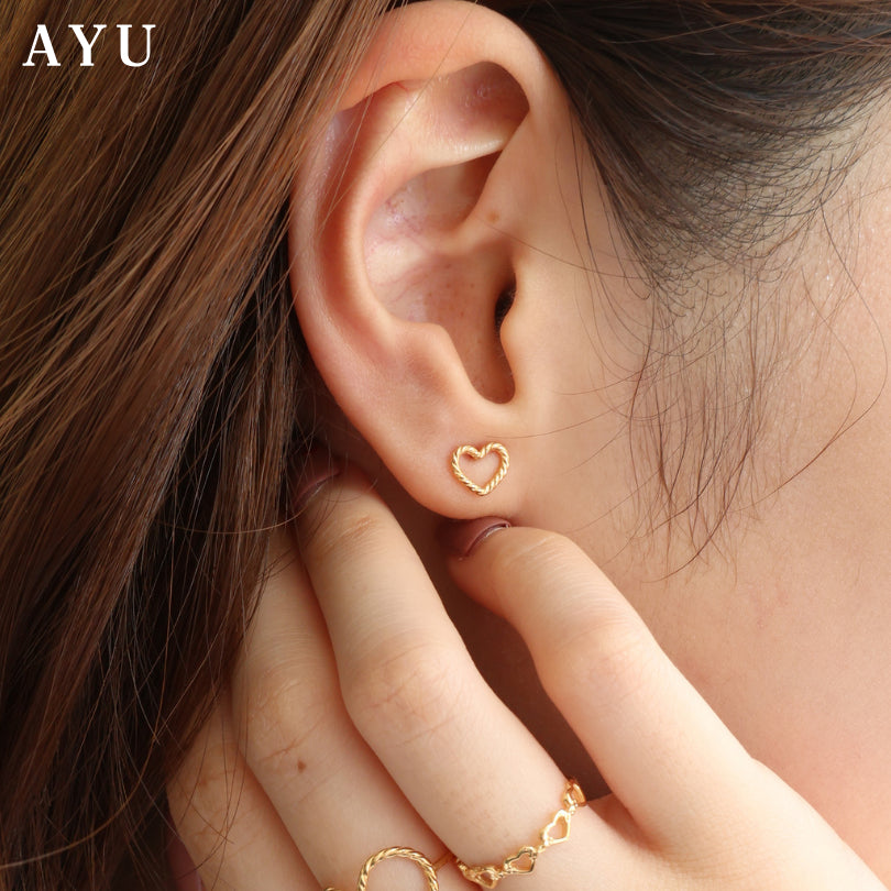 AYU Anting Emas - Baby Twist Open Heart Studs 17k White Gold
