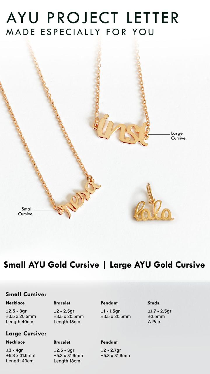 Custom Order PL AYU Large Cursive with adjustable ball Necklace ( KRISTINA ) 17K Yellow Gold 40cm