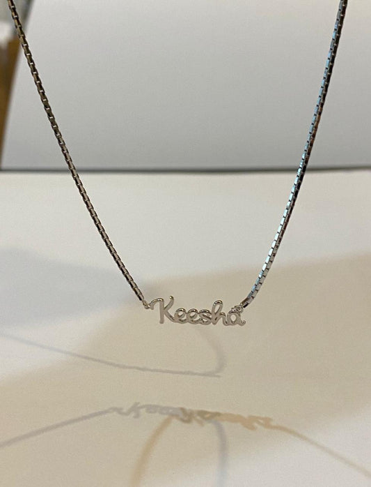 Custom Order PL Necklace Gold Small Cursive with Box Chain (Disa) 17K White Gold, 35 CM