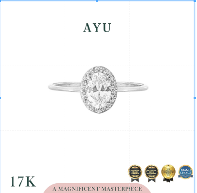 AYU Cincin Emas - Oval Halo Ring 17k White Gold